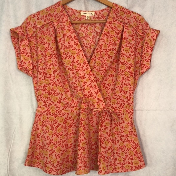 Monteau Los Angeles Crop Top Orange White Floral Size X-Large - Picture 3 of 13